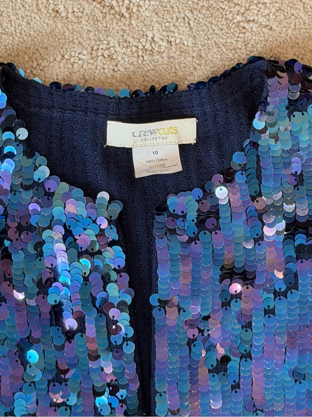 Crewcuts Girls Iridescent Sequin Jacket in Navy with Blue-Purple Shine